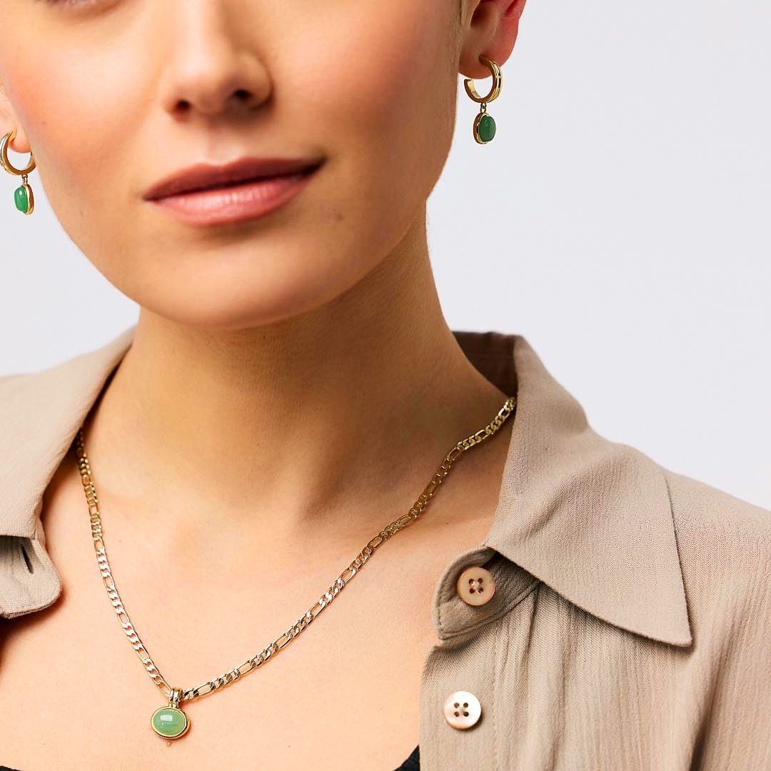 Simple Natural Green Aventurine Stone Jewelry Set Energy Stone Necklace Earring Set