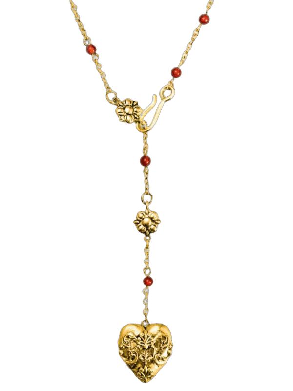 Carnelian Veil Lariat Necklace in Gold