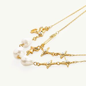 Double layered irregular paperclip pearl shimmer zircon necklace Amazon Top Romantic Jewelry