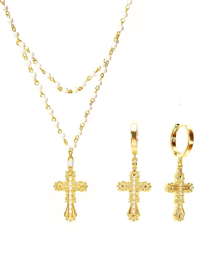 Everette Cross Jewelry Set in Gold