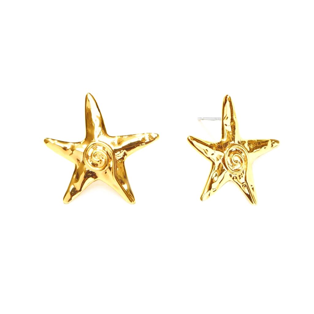 Gold Starfish Stud Earrings Summer Seaside Ocean Jewelry