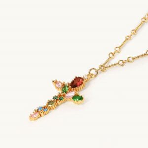 Iridescent Cross Necklace with energy stone adjustable twinkle Body chain