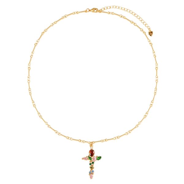 Iridescent Cross Necklace with energy stone spiritual gift for girlfriend lover