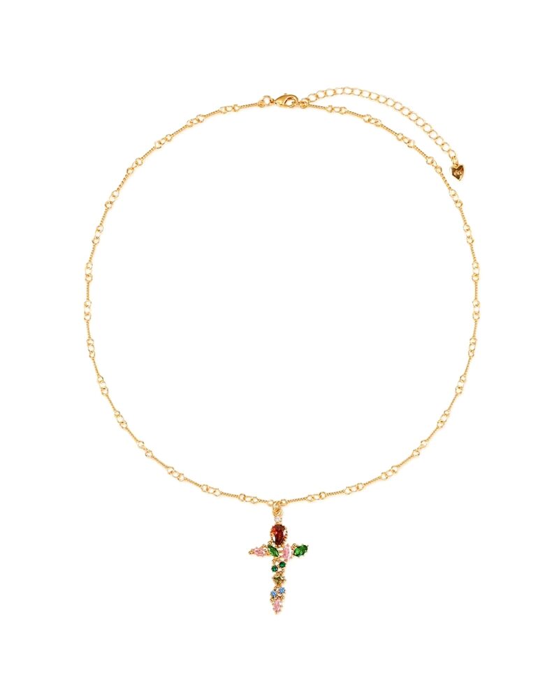 Iridescent Cross Necklace with energy stone spiritual gift for girlfriend lover