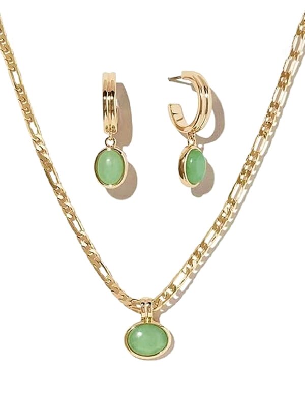 Natural Gemstone Necklace Earring Jewelry Set Fortunate Stone Jewelry