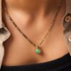 Natural Green Aventurine Stone Pendant Necklace for Women Gold Chain Choker