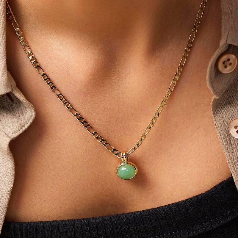 Natural Green Aventurine Stone Pendant Necklace for Women Gold Chain Choker