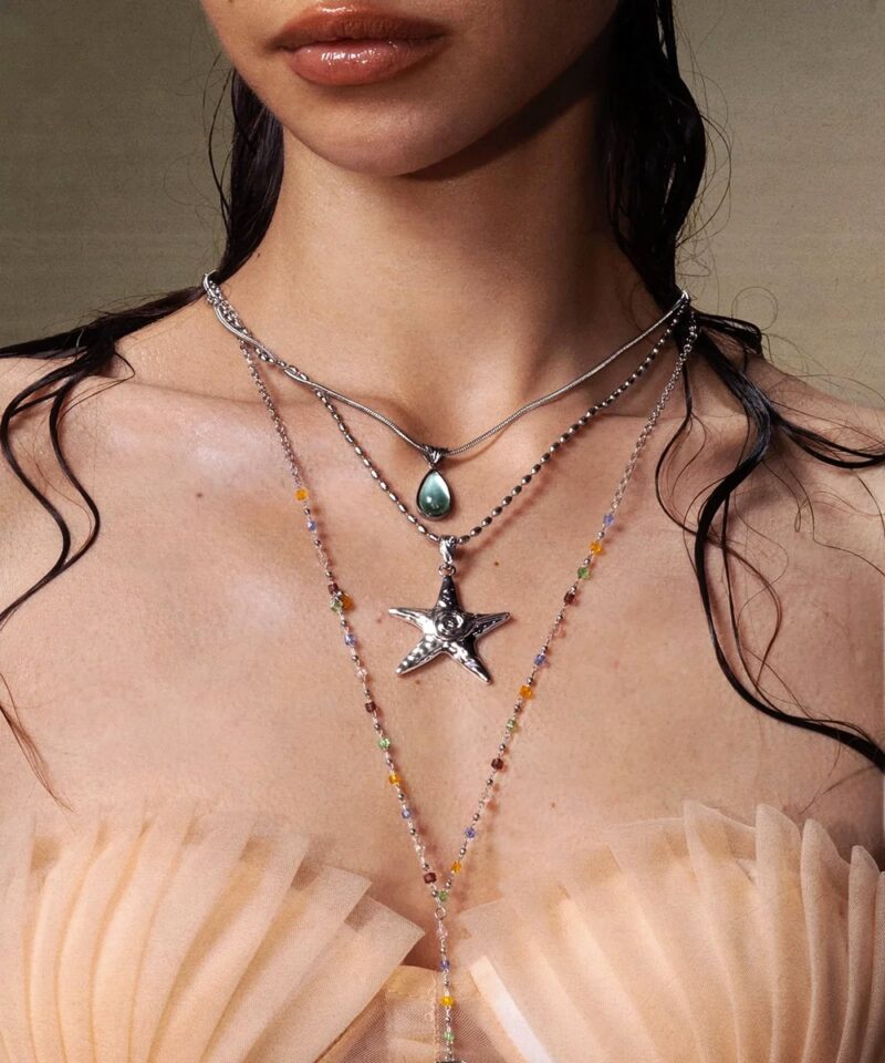 Silver Starfish Necklace Ocean Series Romantic Jewelry
