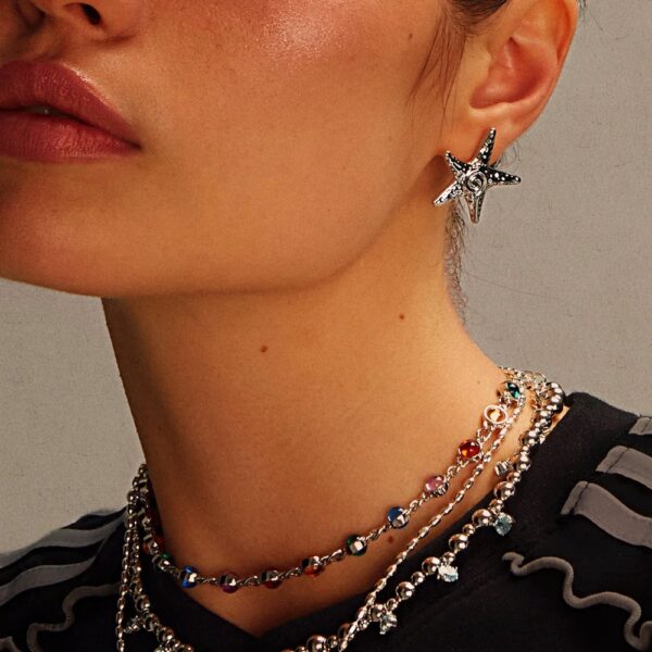 Silver Starfish Stud Earrings Summer Seaside Ocean Jewelry