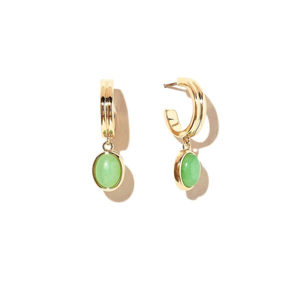 Solitaire pendant charm hoop earrings in 14K gold plated finish, waterproof