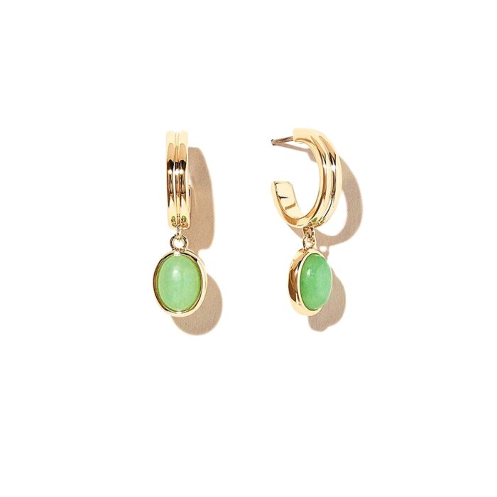 Solitaire pendant charm hoop earrings in 14K gold plated finish, waterproof