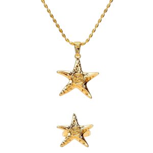 Starfish Necklace Ring Set Summer Seaside Ocean Jewelry Sets