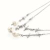 The Mellow Necklace in Silver Double layered irregular paperclip pearl shimmer zircon necklace