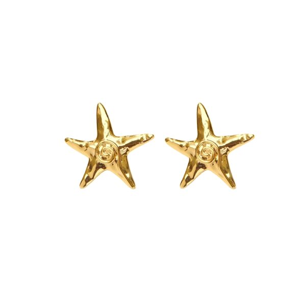 Beach-inspired gold starfish stud earrings with textured shine