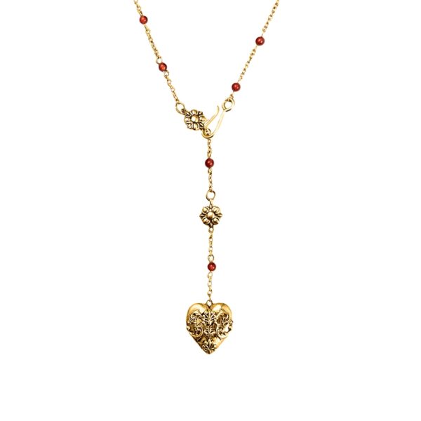 carnelian-veil-lariat-necklace-in-gold-with-heart-pendant carnelian veil lariat necklace in gold with ornate heart pendant
