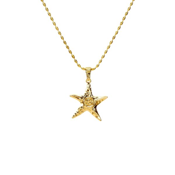 Coastal chic 18k gold plated starfish pendant necklace on a white background