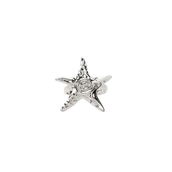 Coastal silver starfish statement ring product photo with textured finish