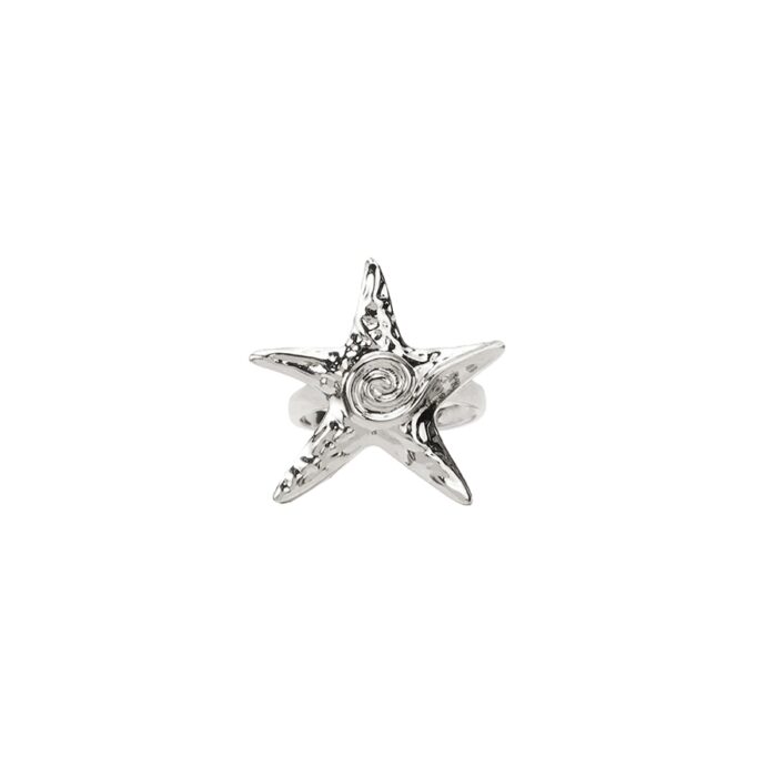 Coastal silver starfish statement ring product photo with textured finish