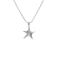 Coastal starfish necklace in silver close-up, spiral motif pendant on delicate beaded chain