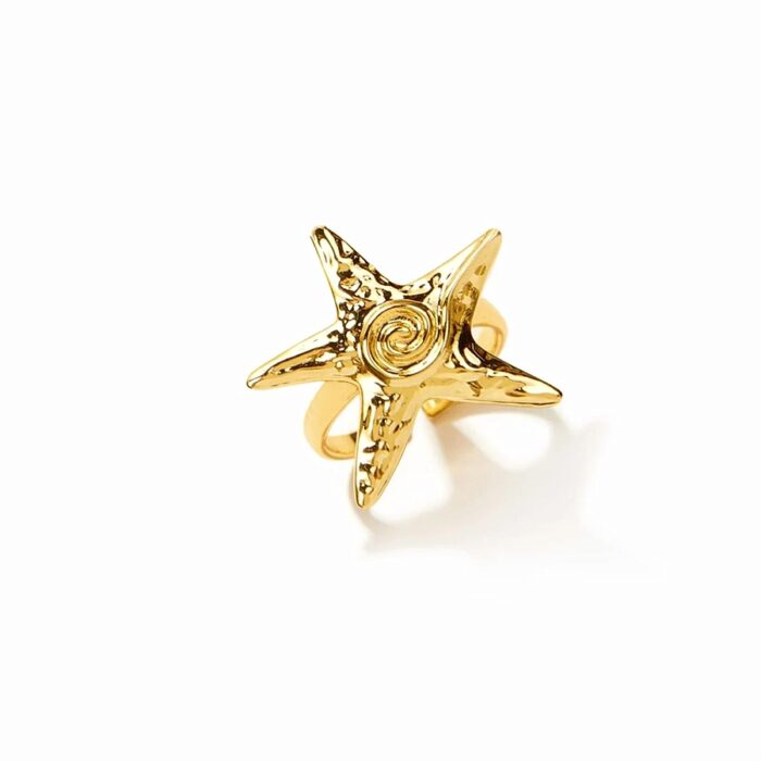 Coastal statement gold starfish ring product photo with high-shine highlights