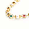 daisy pearl necklace in gold with red green gemstones fortune energy stone Jewelry