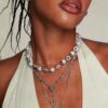 daisy pearl necklace in silver with red green gems