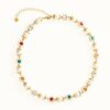 daisy pearl necklace with red green gems