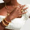 gold starfish necklace and stud ring set Summer seaside adventures jewelry sets