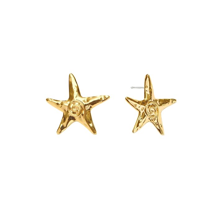 Close-up product image of Gold Starfish Stud Earrings showing hypoallergenic post