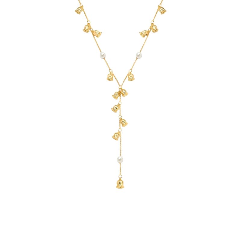 Lily Pearl Lariat Necklace in 18K gold plated brass