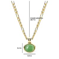 Minimalist gold chain necklace with green oval pendant casting shadow on white background