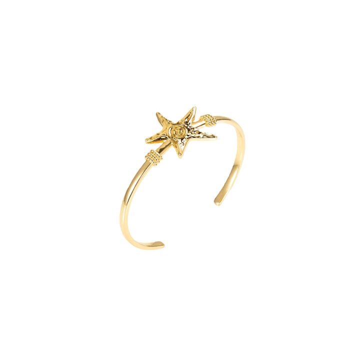 Ocean-inspired Gold Starfish Bangle product photo, textured five-point star detail