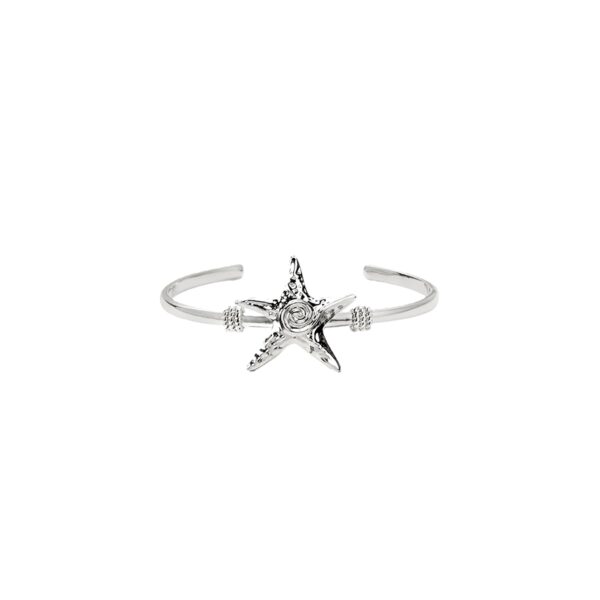 Coastal chic silver starfish bangle bracelet with spiral motif detail