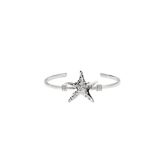 Coastal chic silver starfish bangle bracelet with spiral motif detail