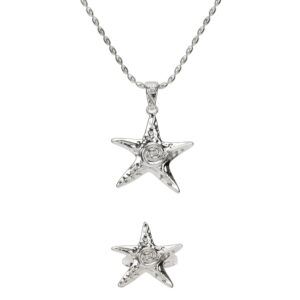 silver starfish necklace and stud ring set Summer seaside adventures jewelry sets