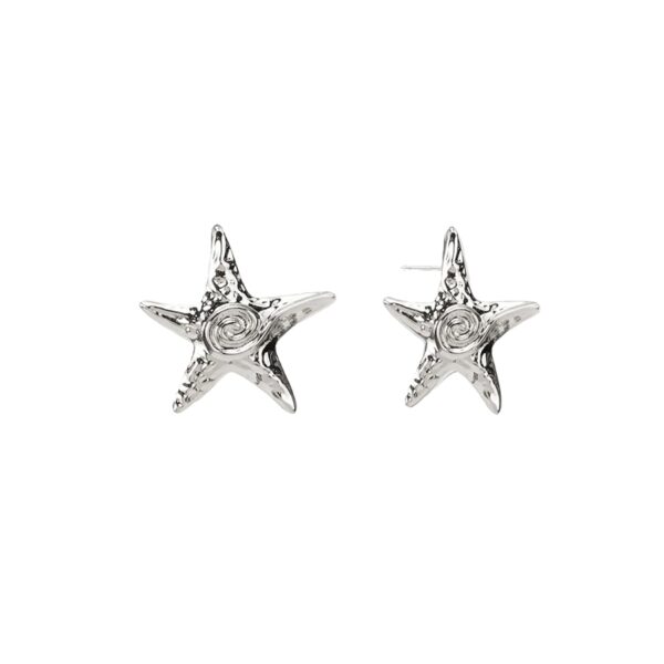 Coastal chic Silver Starfish Stud Earrings showing hypoallergenic surgical steel post