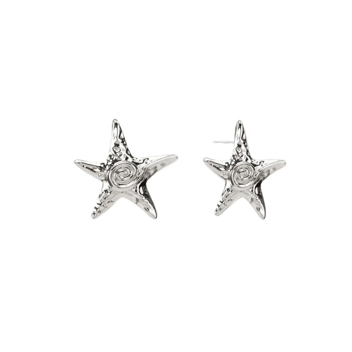 Coastal chic Silver Starfish Stud Earrings showing hypoallergenic surgical steel post