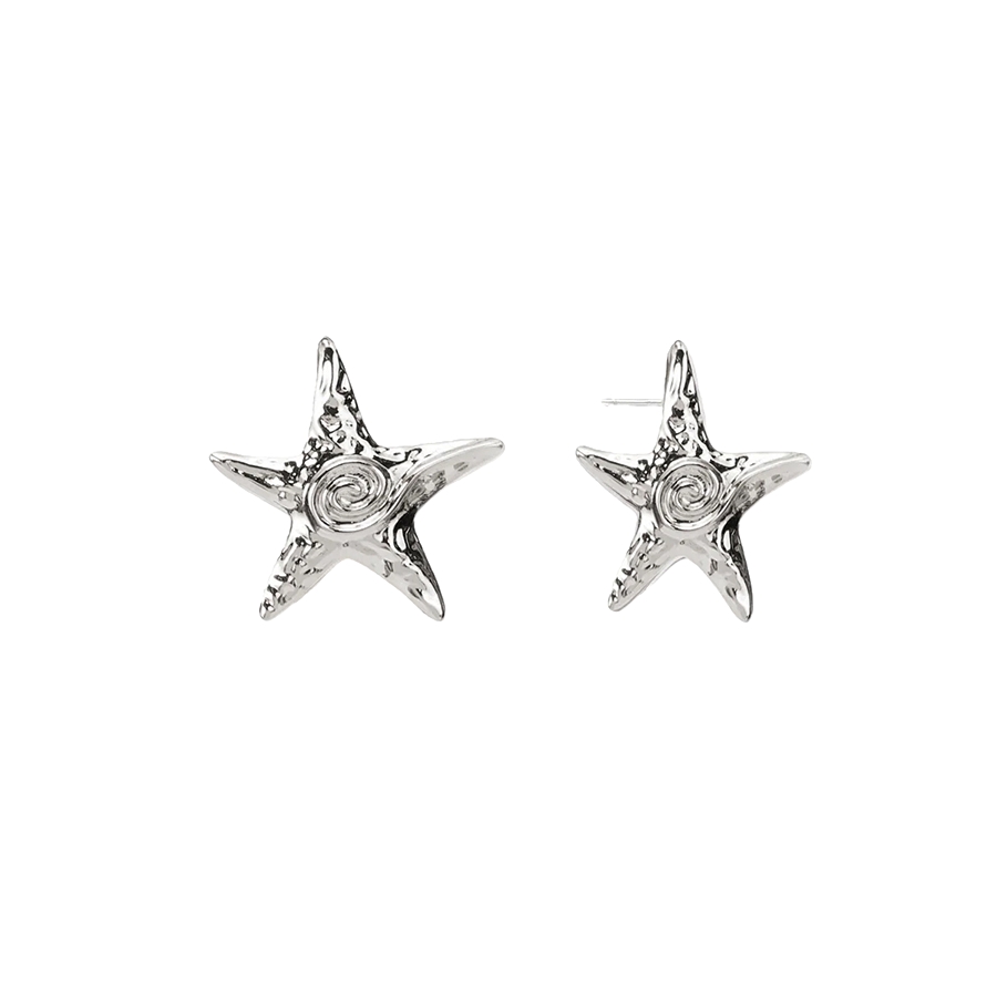 Coastal chic Silver Starfish Stud Earrings showing hypoallergenic surgical steel post