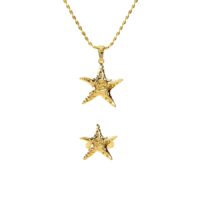 Ocean-inspired Starfish Necklace & Ring Set in 18k gold plated finish on a white background