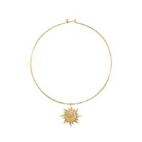 Minimalist Celestial Astra Choker Golden Necklace with a gold torque choker and sunburst crescent moon pendant on a white background