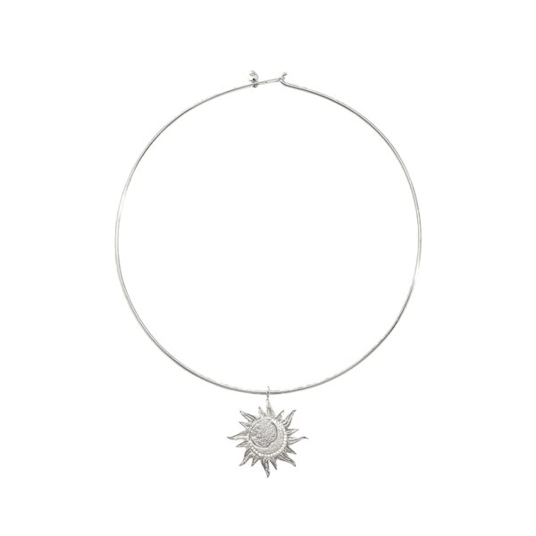 Minimalist celestial choker necklace—Astra Choker Necklace with sun and moon pendant on white