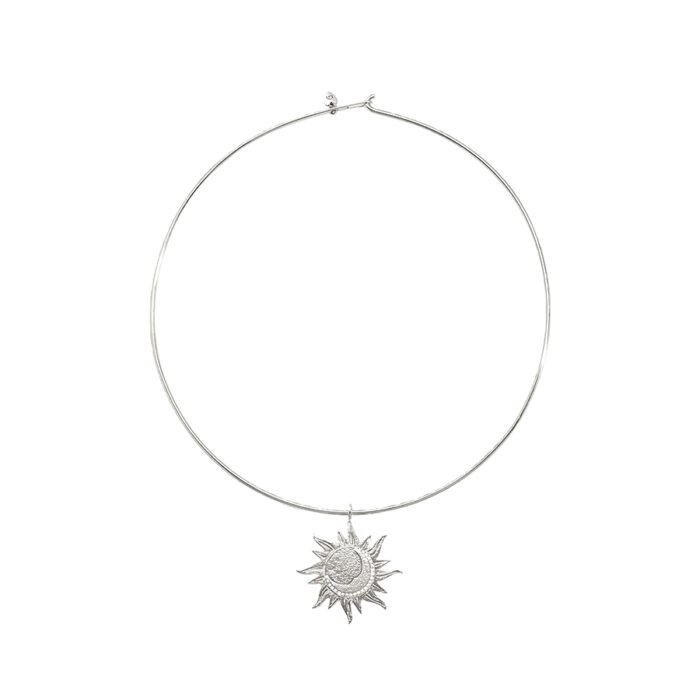Minimalist celestial choker necklace—Astra Choker Necklace with sun and moon pendant on white