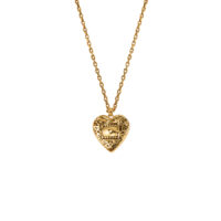 Gold Belted Heart Charm Necklace heart pendant showing filigree texture and polished finish, white background