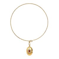 Clara photo locket necklace in gold, openable oval locket with clasp chain, front view