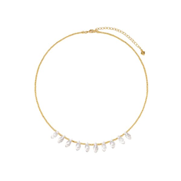 dainty crystal drop necklace with extender chain, a layering crystal necklace that styles like a minimalist gold crystal necklace