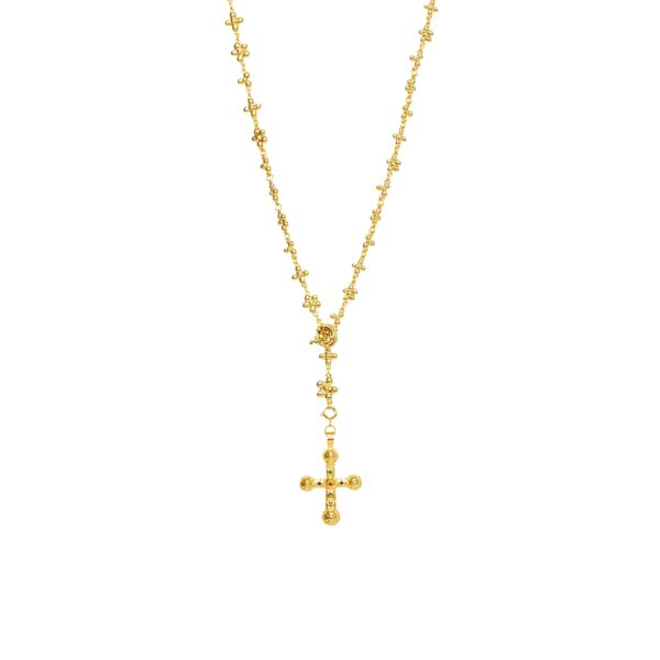 Daisy Molecule Chain gold rosary-style necklace with cross pendant
