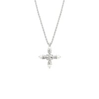 Silver-tone Florence Pearl Cross Necklace with pearl details and vintage-style cross texture photographed on white, Coquette Jewelry styling