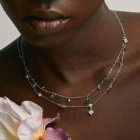 good luck clover necklace gift for her layered silver-tone necklace with green clover charms and sparkling CZ