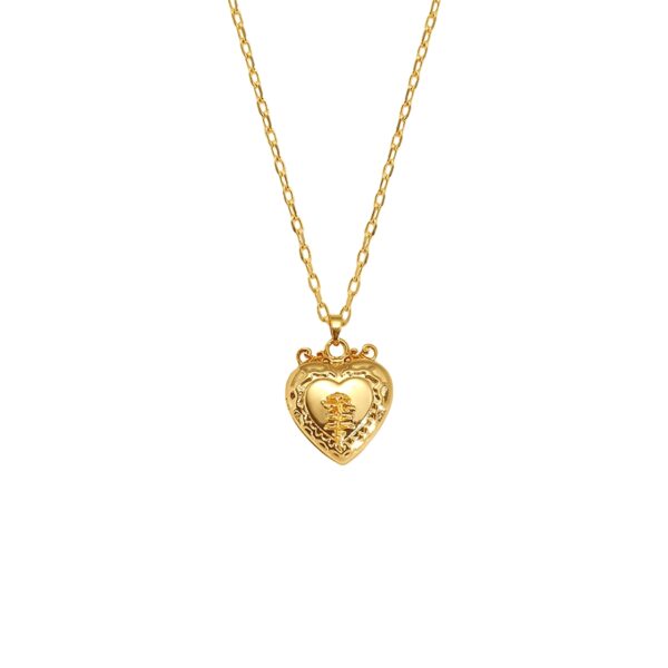 Vintage heart Isabela Photo Locket necklace gold-toned pendant with embossed floral crest detail