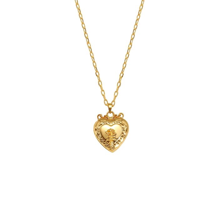 Vintage heart Isabela Photo Locket necklace gold-toned pendant with embossed floral crest detail